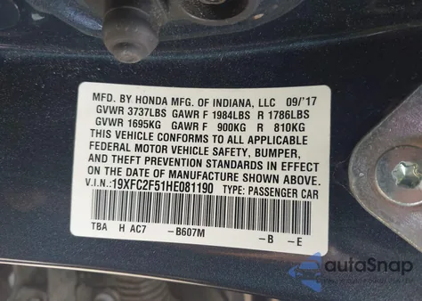 2017 Honda Civic Lx from USA, damaged, VIN 19XFC2F51HE081190